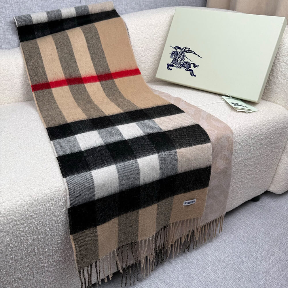 Bv*b*rry Reversible Check And Monogram Cashmere Scarf