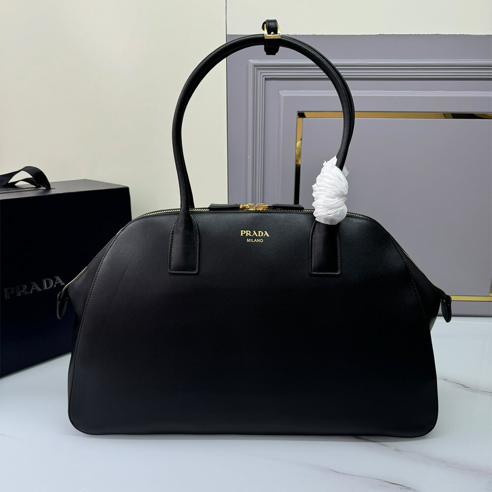 Pra*a Large leather tote bag with zipper closure(high-end grade)