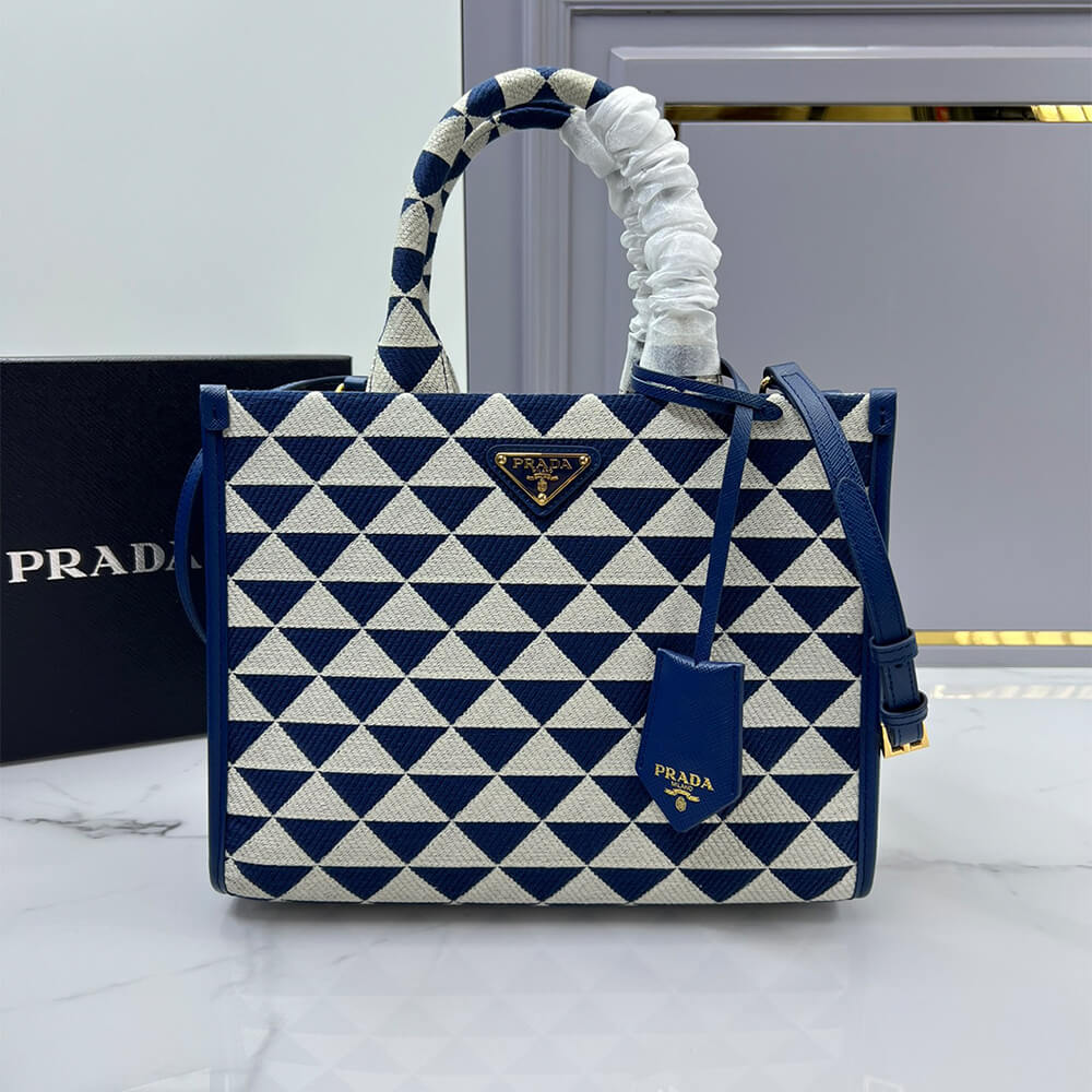 Small Pra*a Symbole jacquard fabric handbag