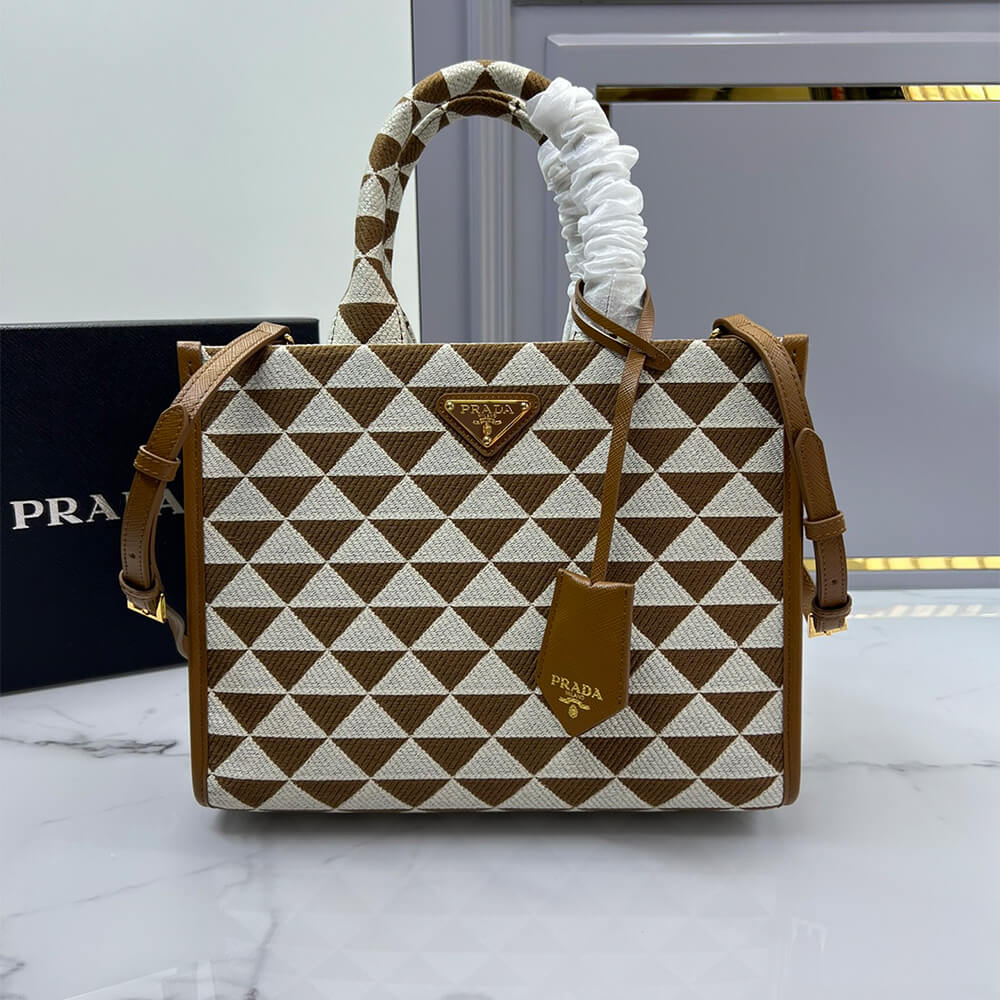 Small Pra*a Symbole jacquard fabric handbag