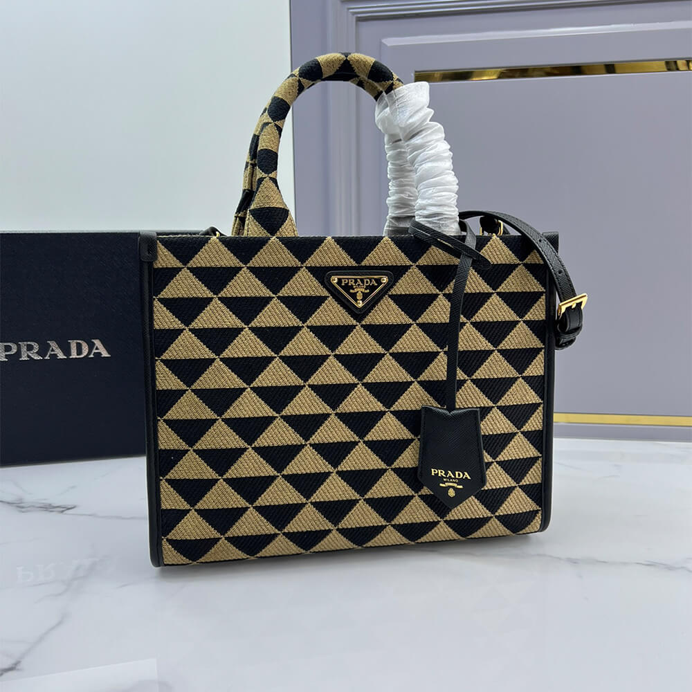 Small Pra*a Symbole jacquard fabric handbag