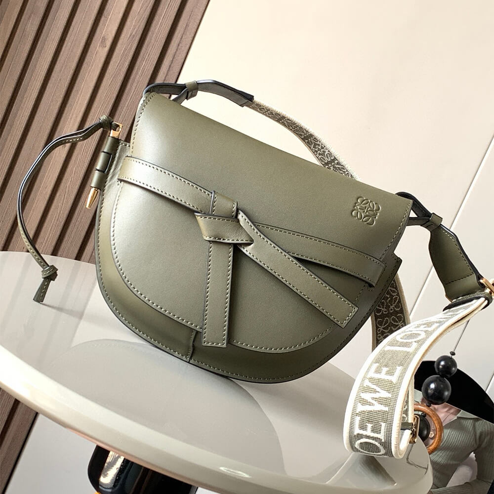 L0ew* Small Gate bag in soft calfskin and jacquard