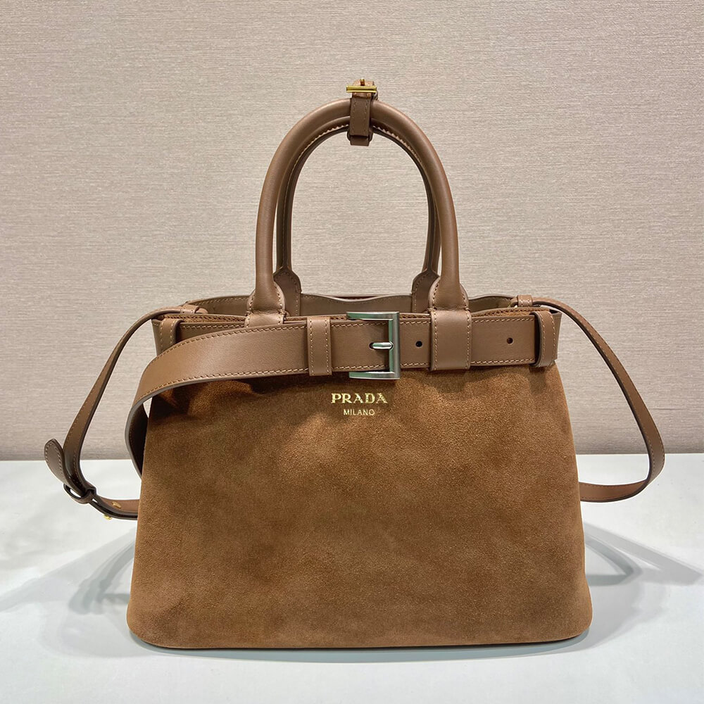 Pra*a Buckle small suede handbag with belt(high-end grade)