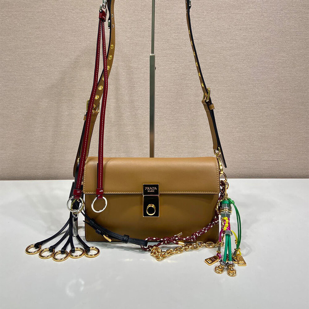 Pra*a Soft Sound small leather shoulder bag with charms(high-end grade)
