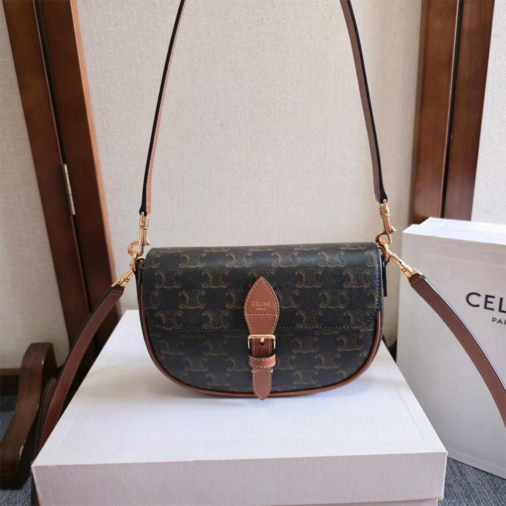 Ce1i*e FOLCO SHOULDER BAG IN Triomphe Canvas and Calfskin