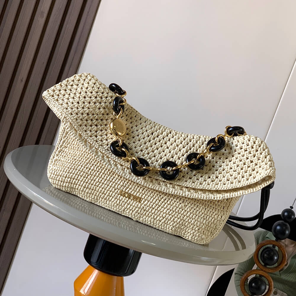 L0ew* Medium Ola bag in raffia and calfskin(HIGH-END GRADE)