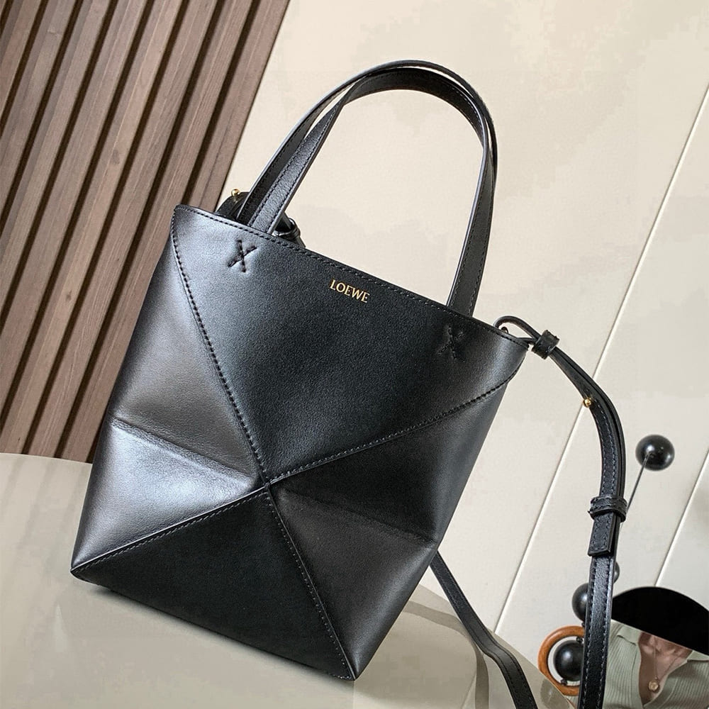 L0ew* Mini Puzzle Fold tote in shiny calfskin(HIGH-END GRADE)