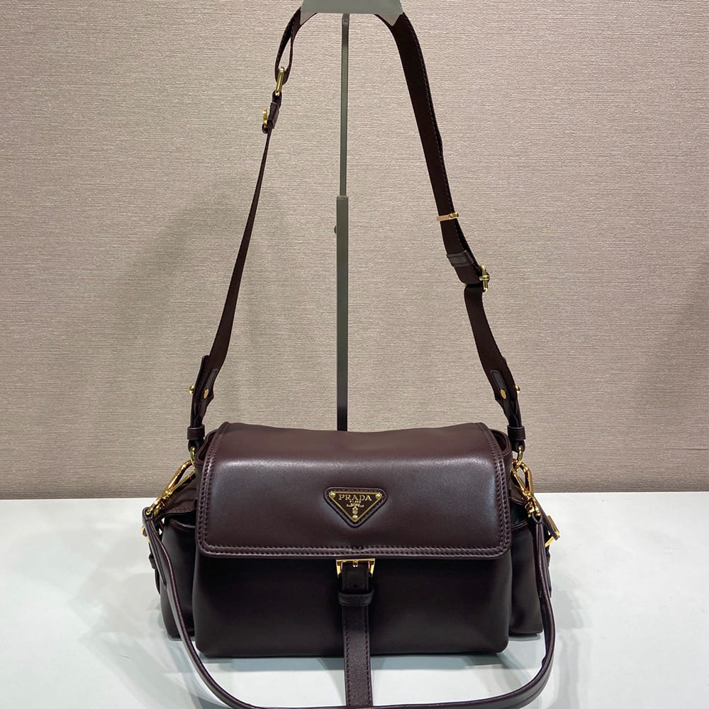 Pra*a Explore medium nappa leather shoulder bag with flap(HIGH-END GRADE)