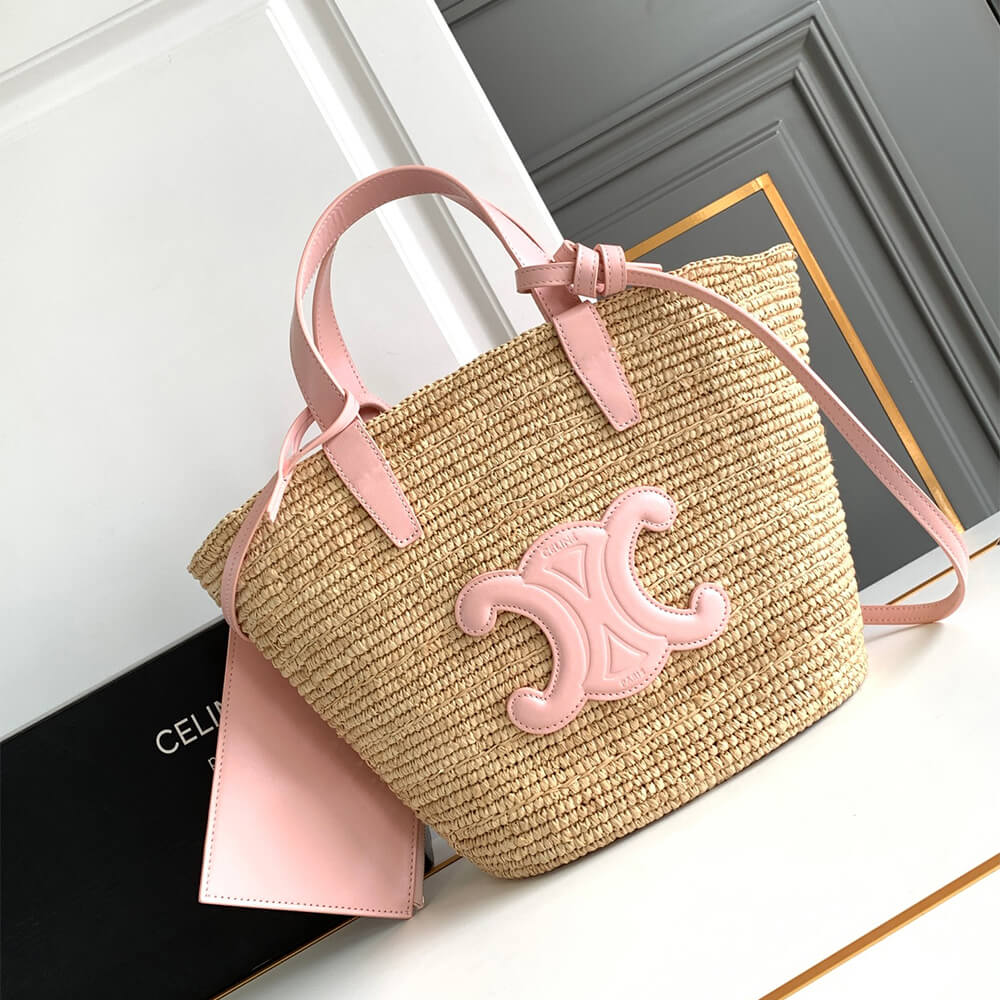 Ce1i*e TEEN S*pPLE Ce1i*e CLASSIC PANIER IN Raffia and calfskin(high-end grade)