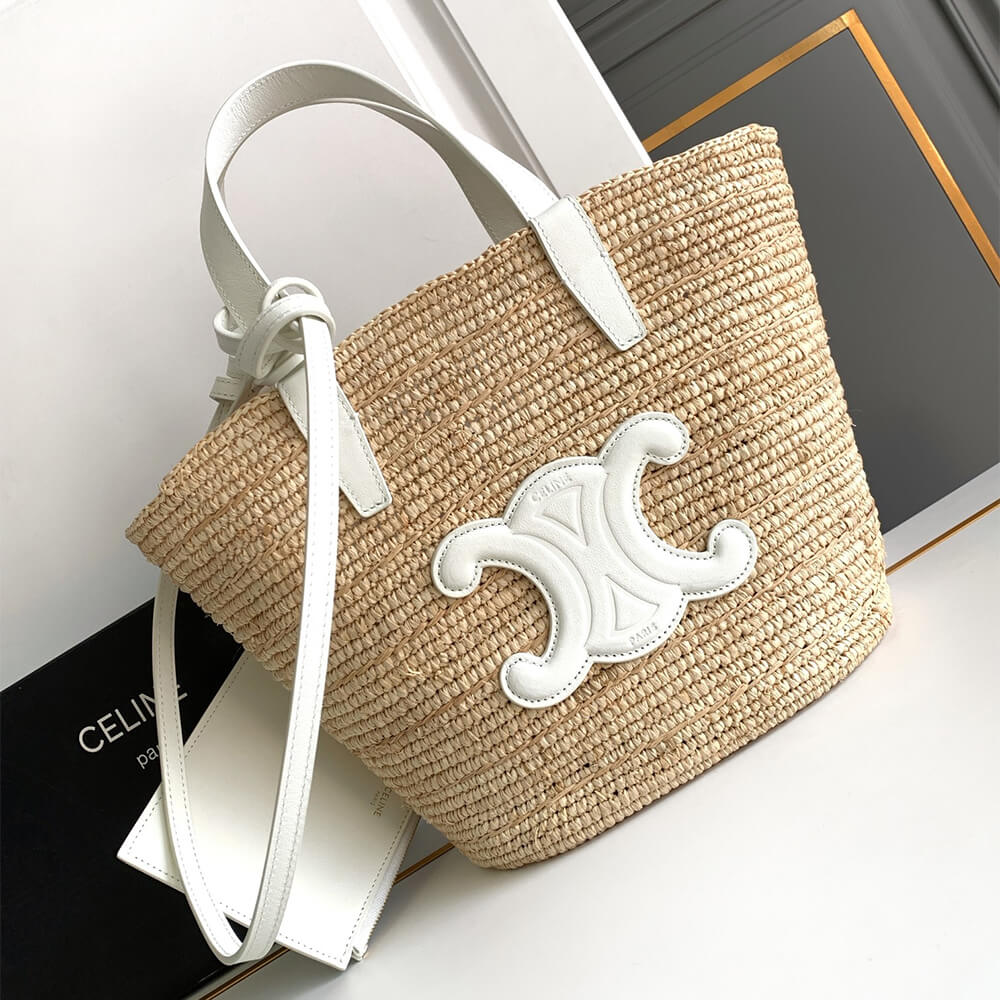 Ce1i*e TEEN S*pPLE Ce1i*e CLASSIC PANIER IN Raffia and calfskin(high-end grade)
