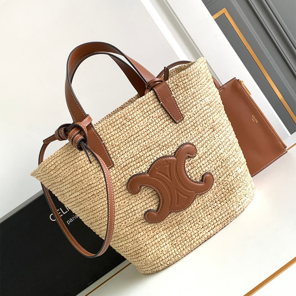 Ce1i*e TEEN S*pPLE Ce1i*e CLASSIC PANIER IN Raffia and calfskin(high-end grade)