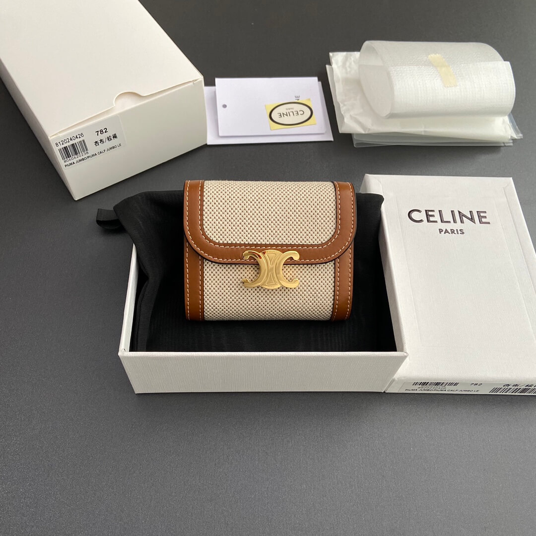 Ce1i*e Small Flap Wallet TRIOMPHE IN Shiny Smooth Lambskin
