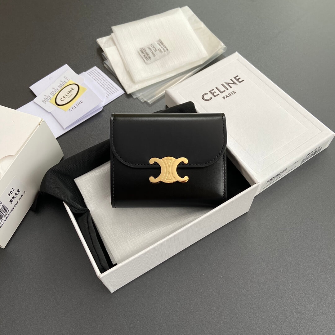 Ce1i*e Small Flap Wallet TRIOMPHE IN Shiny Smooth Lambskin