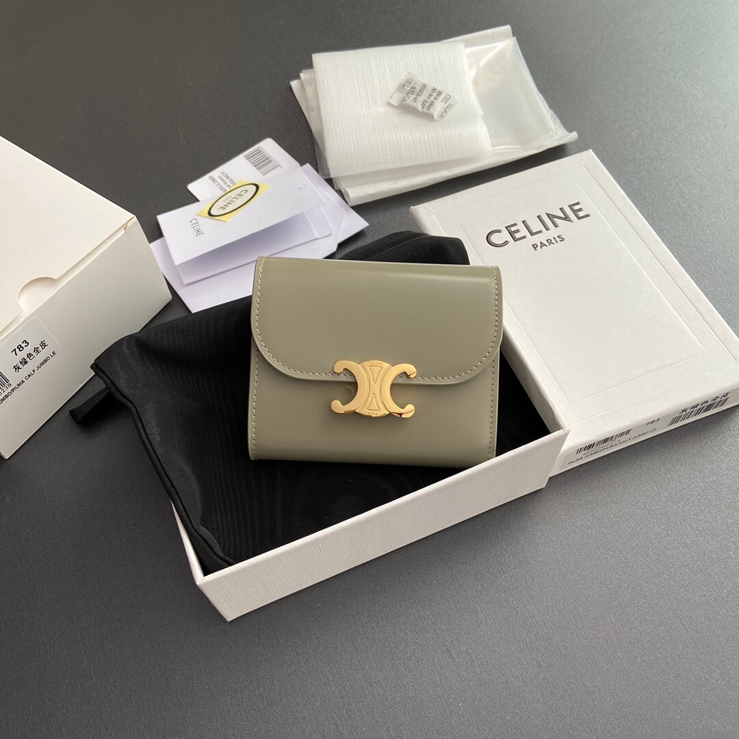 Ce1i*e Small Flap Wallet TRIOMPHE IN Shiny Smooth Lambskin