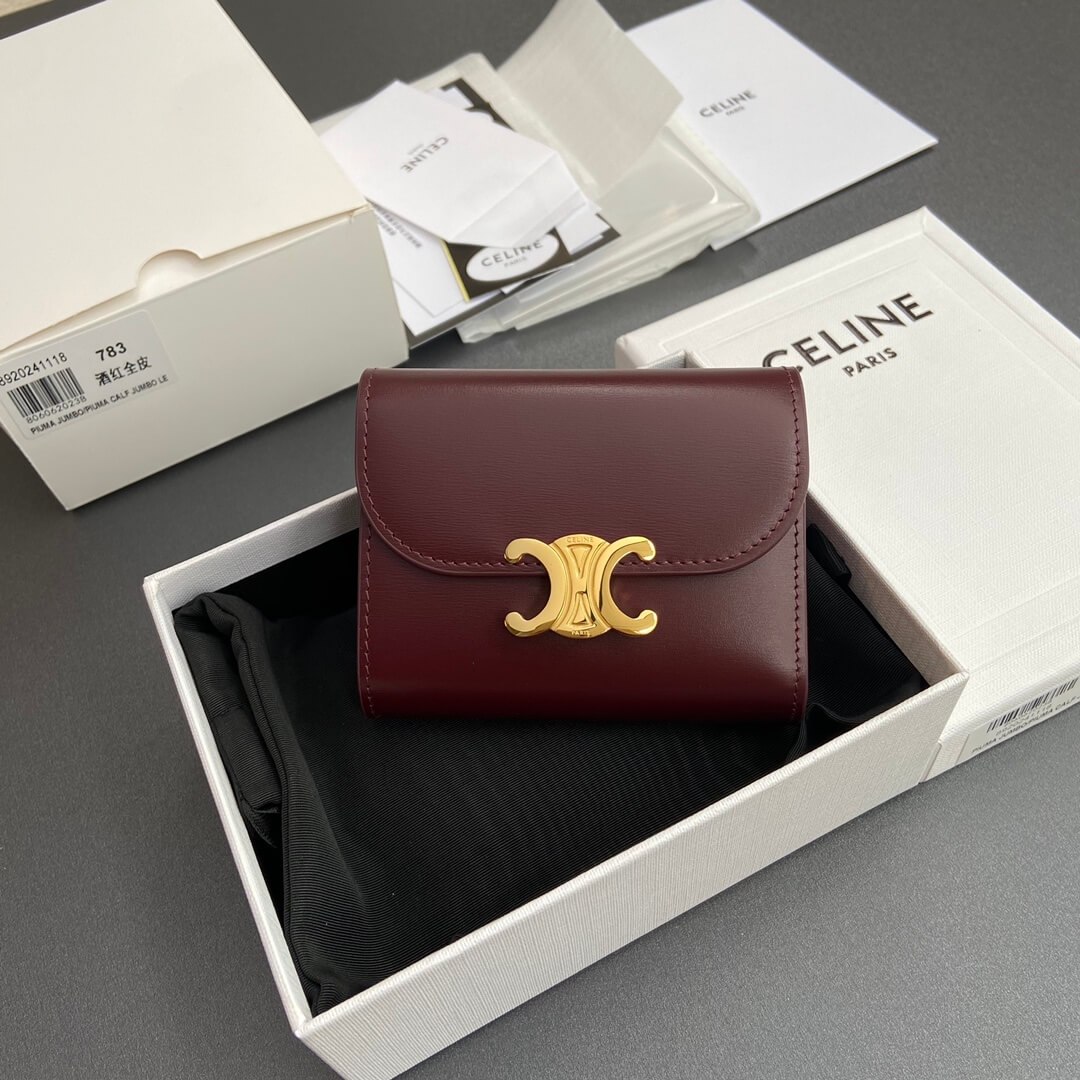 Ce1i*e Small Flap Wallet TRIOMPHE IN Shiny Smooth Lambskin