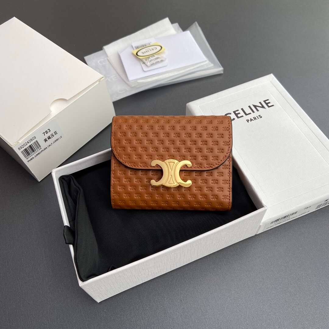 Ce1i*e Small Flap Wallet TRIOMPHE IN Shiny Smooth Lambskin