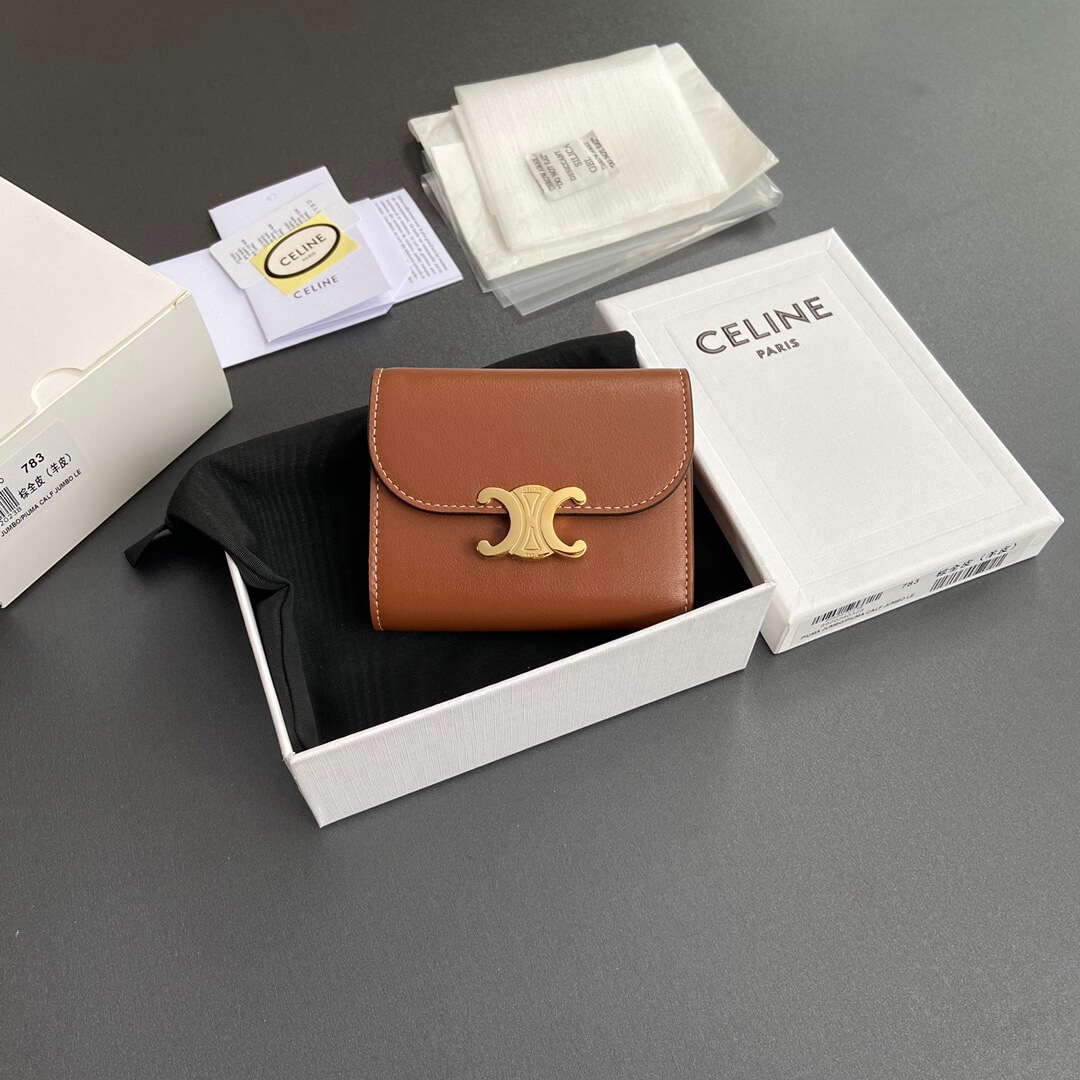 Ce1i*e Small Flap Wallet TRIOMPHE IN Shiny Smooth Lambskin