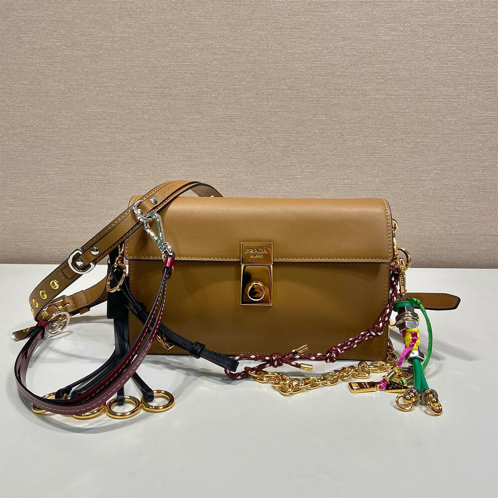 Pra*a Soft Sound small leather shoulder bag with charms(high-end grade)