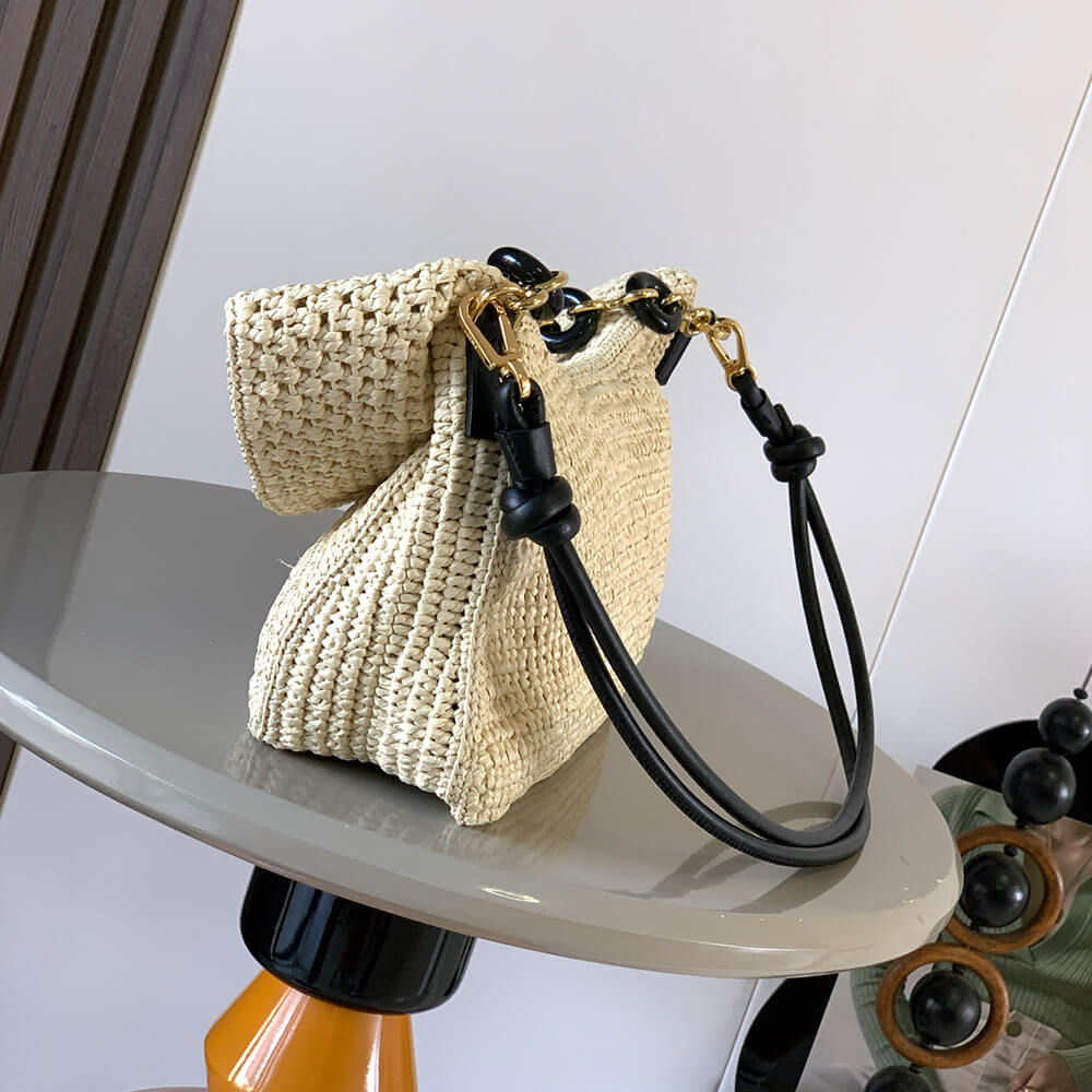 L0ew* Medium Ola bag in raffia and calfskin(HIGH-END GRADE)