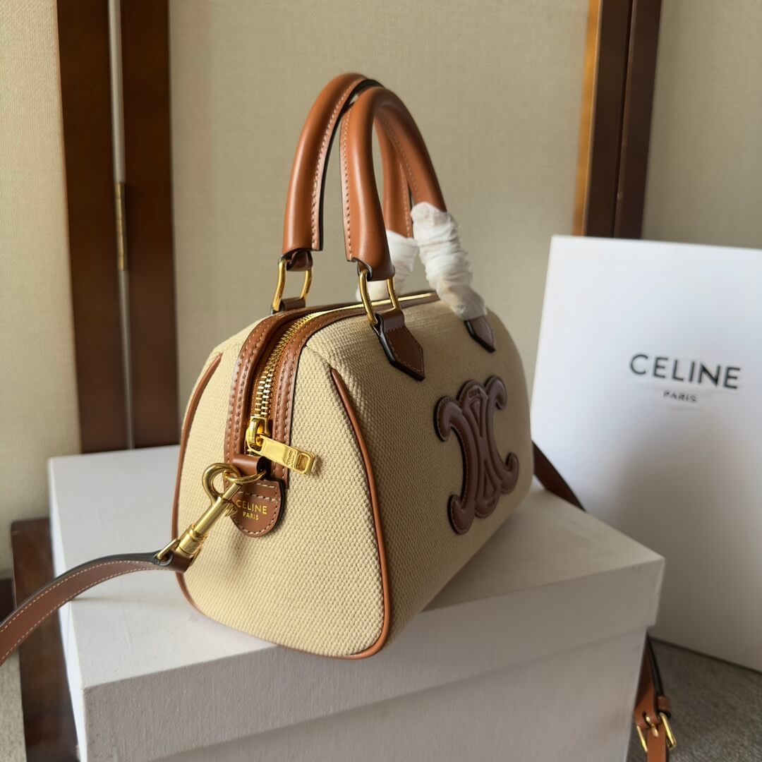 Ce1i*e Small Boston cuir Triomphe in textile and calfskin