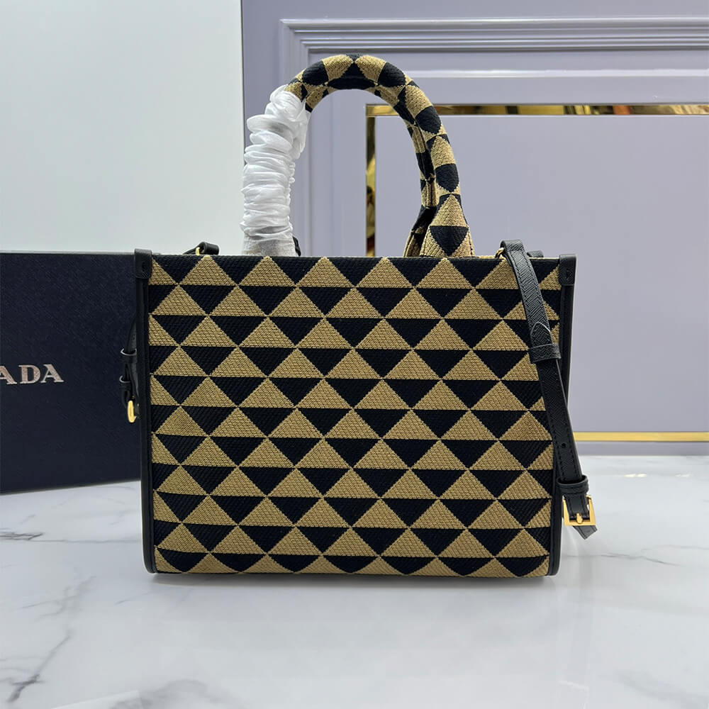 Small Pra*a Symbole jacquard fabric handbag