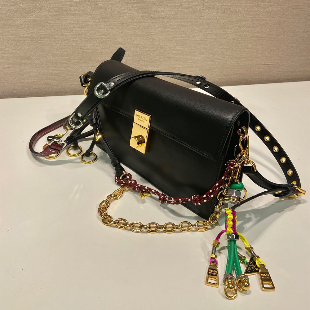 Pra*a Soft Sound small leather shoulder bag with charms(high-end grade)
