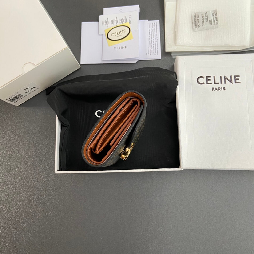 Ce1i*e Small Logo Print Shiny Smooth Lambskin