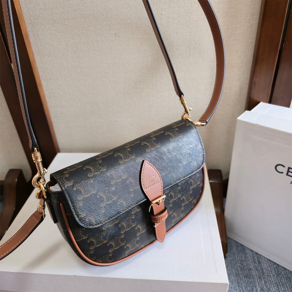 Ce1i*e FOLCO SHOULDER BAG IN Triomphe Canvas and Calfskin