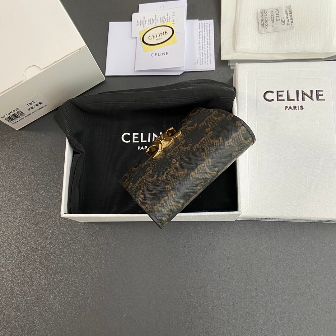 Ce1i*e Small Logo Print Shiny Smooth Lambskin