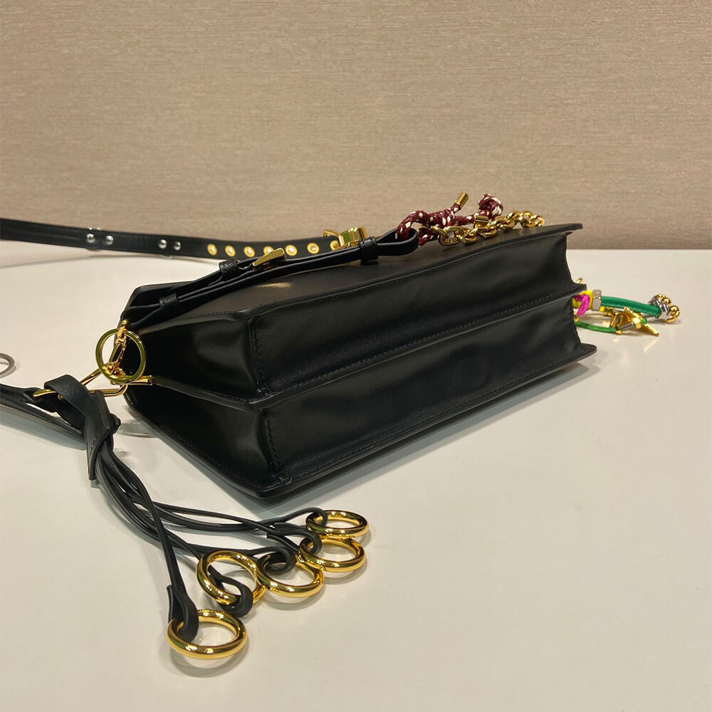 Pra*a Soft Sound small leather shoulder bag with charms(high-end grade)
