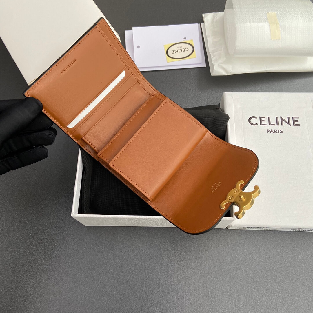 Ce1i*e Small Flap Wallet TRIOMPHE IN Shiny Smooth Lambskin