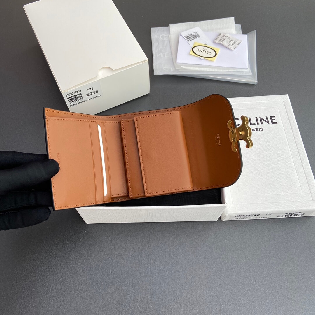 Ce1i*e Small Flap Wallet TRIOMPHE IN Shiny Smooth Lambskin