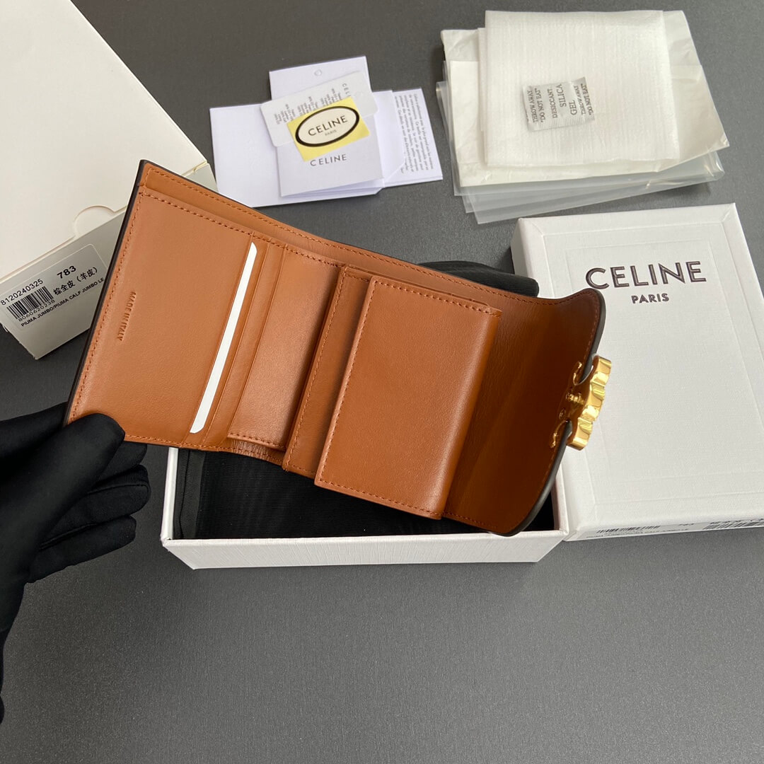 Ce1i*e Small Flap Wallet TRIOMPHE IN Shiny Smooth Lambskin