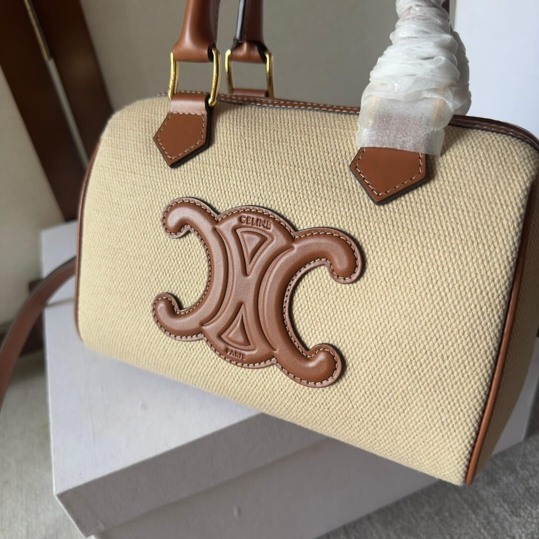 Ce1i*e Small Boston cuir Triomphe in textile and calfskin