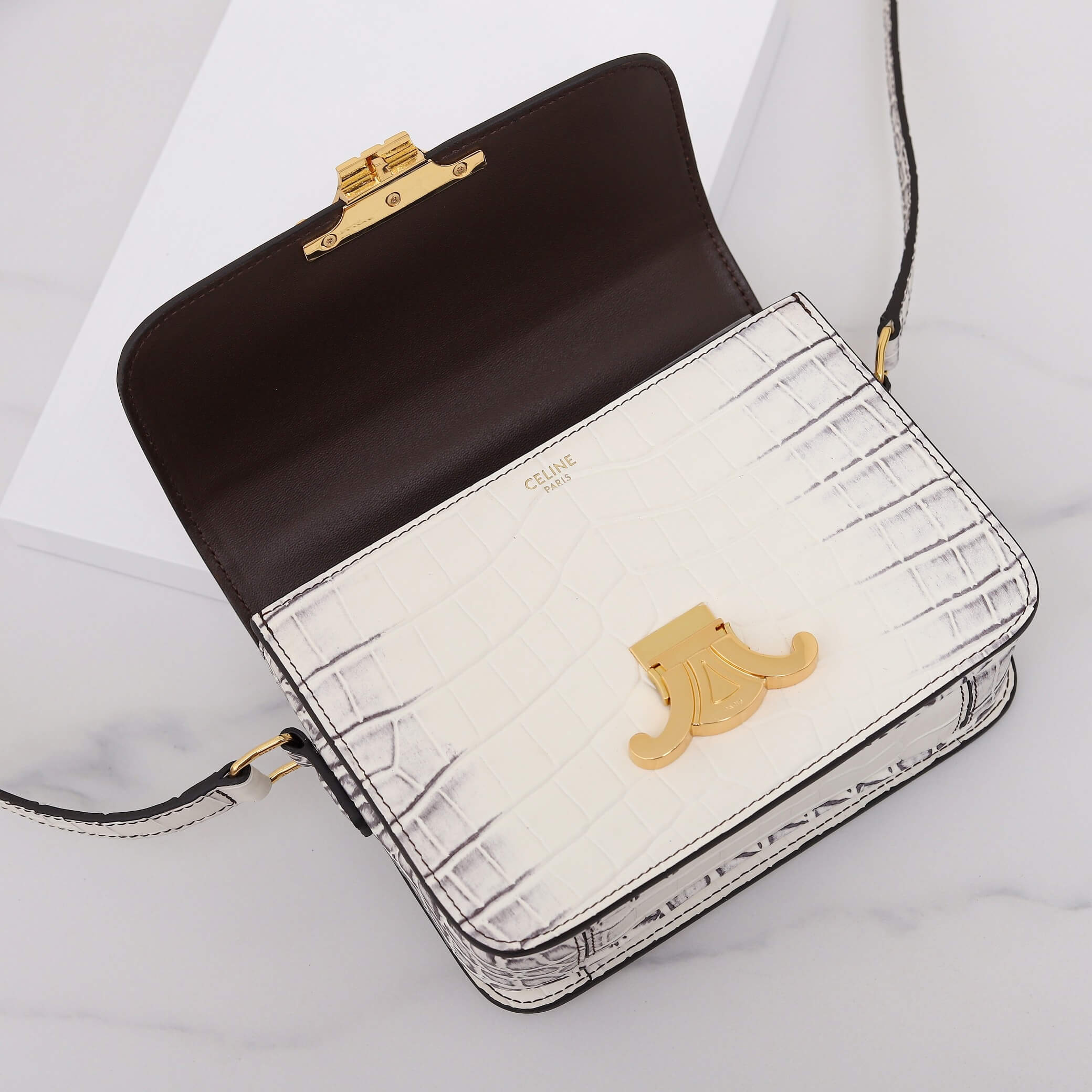 Ce1i*e TEEN TRIOMPHE crocodile pattern handbag(HIGH-END GRADE)