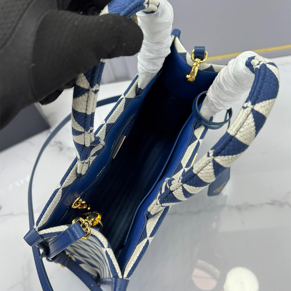 Small Pra*a Symbole jacquard fabric handbag