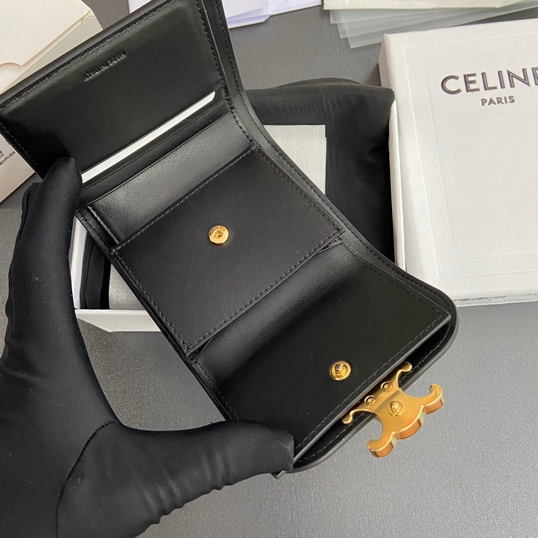 Ce1i*e Small Flap Wallet TRIOMPHE IN Shiny Smooth Lambskin