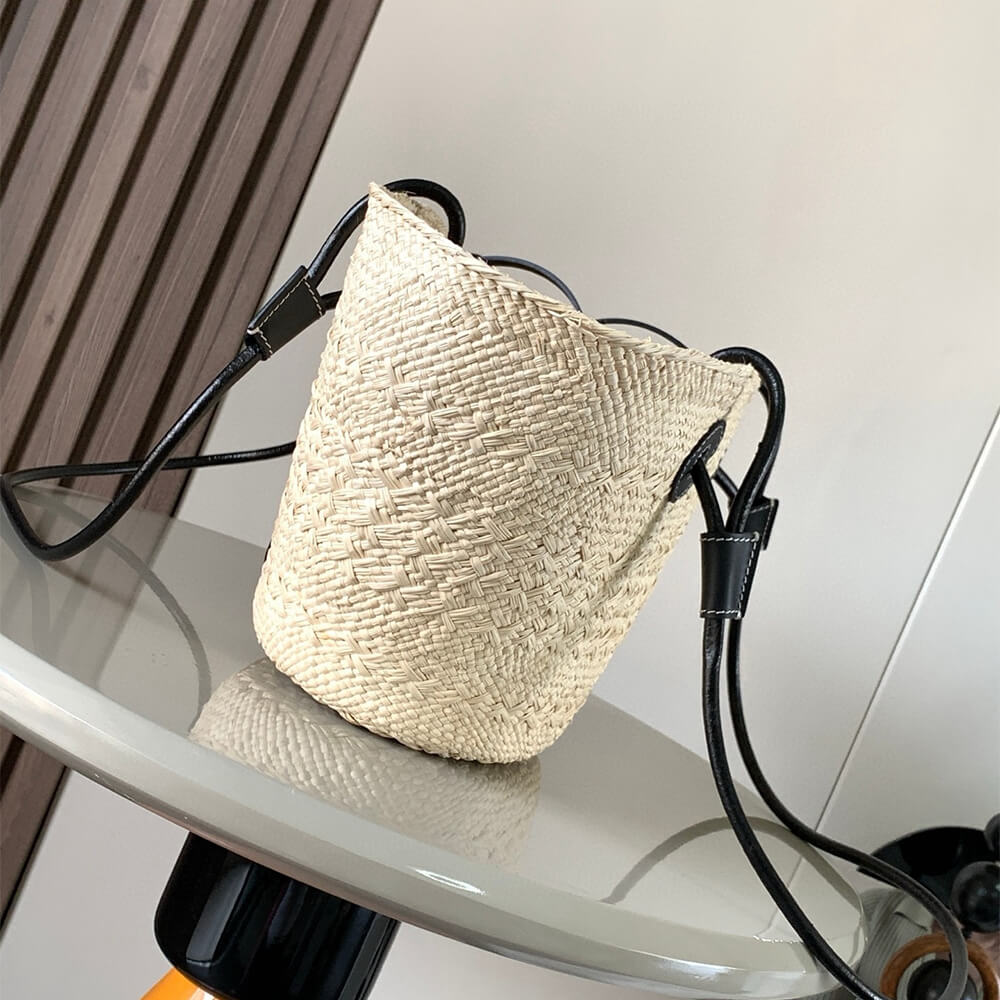 L0ew* Anagram Basket Small Palm and Calfskin Bag(HIGH-END GRADE)