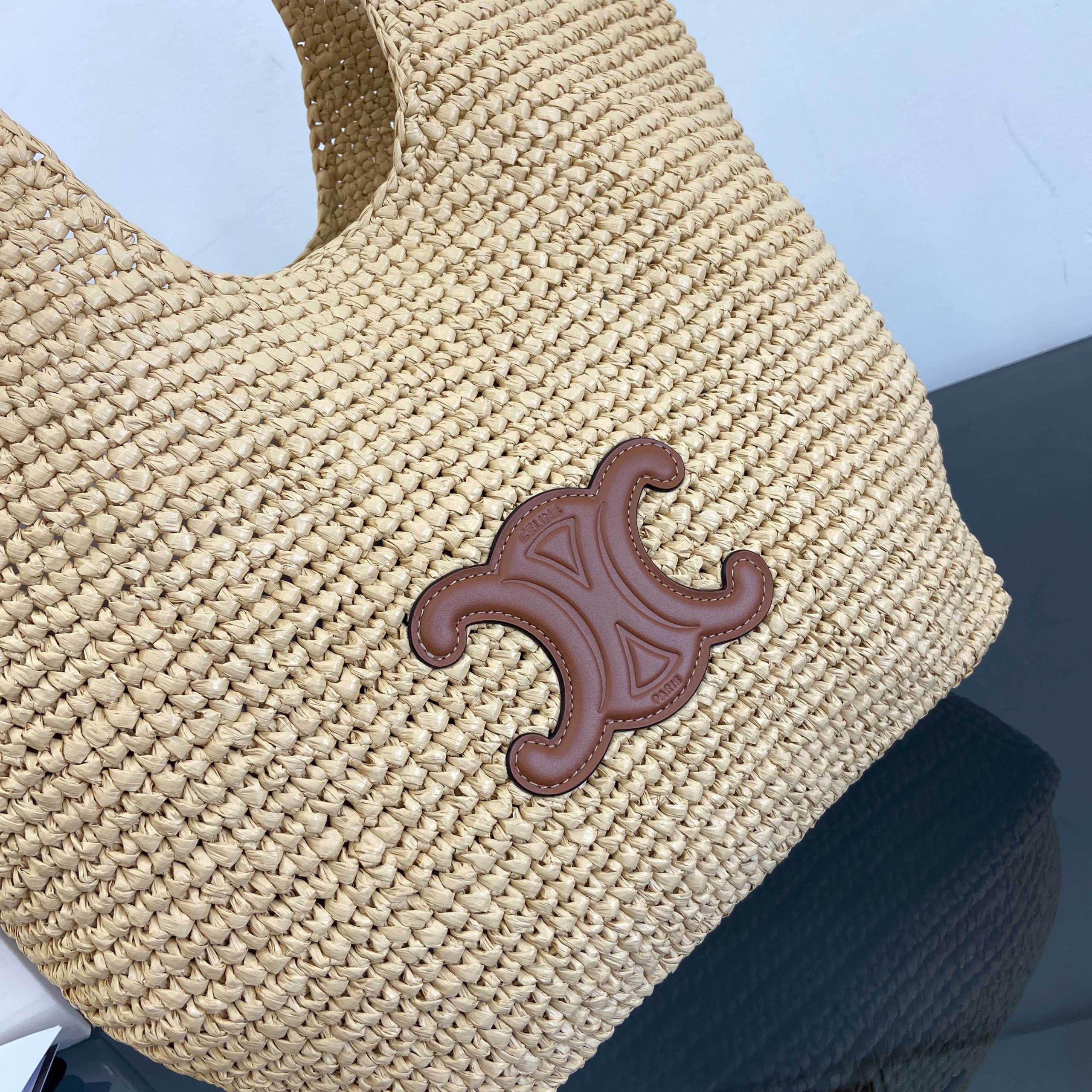 Ce1i*e Classic Panier Shopper Cabas IN RAFFIA AND CALFSKIN(HIGH-END GRADE)