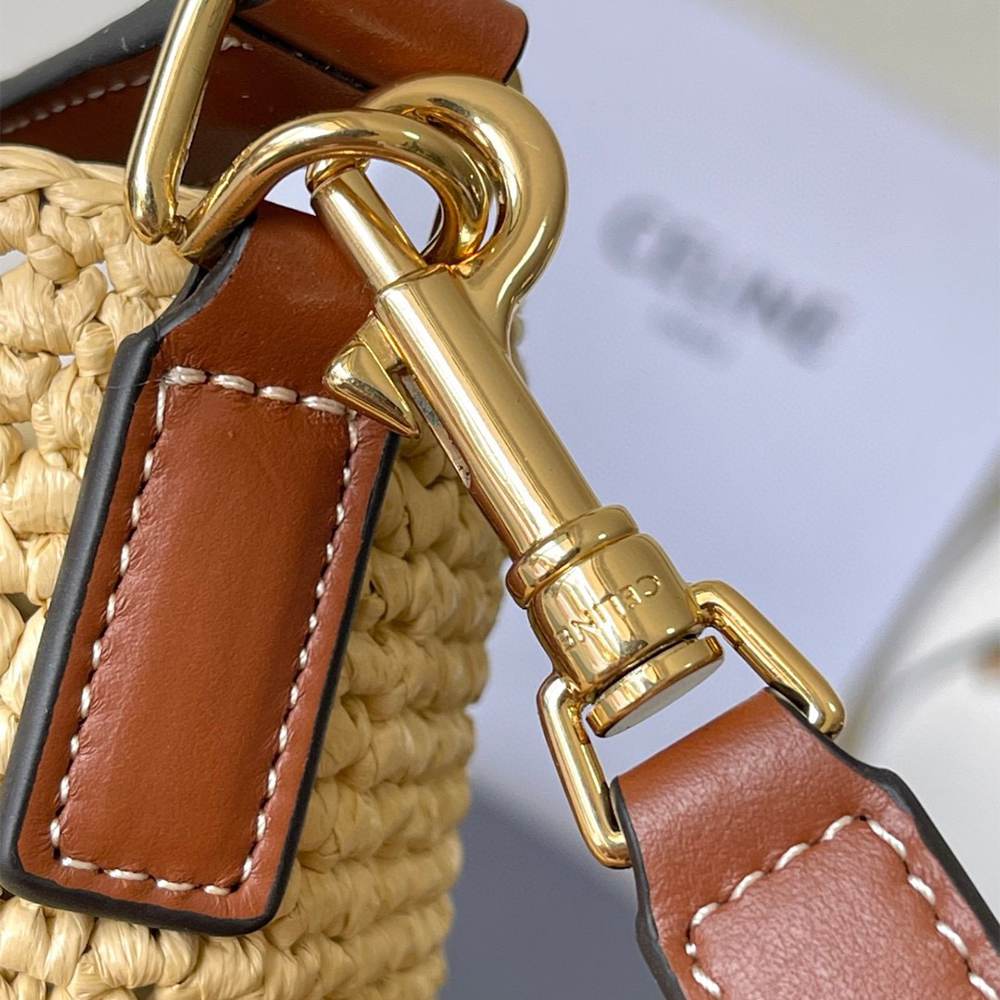 Ce1i*e MEDIUM L0visE BUCKET IN RAFFIA AND CALFSKIN(HIGH-END GRADE)