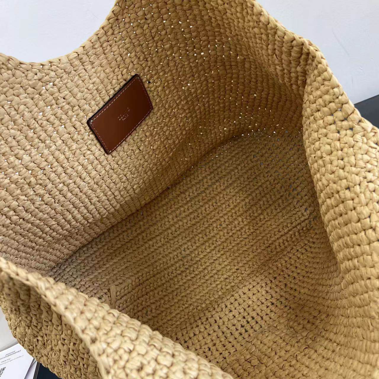Ce1i*e Classic Panier Shopper Cabas IN RAFFIA AND CALFSKIN(HIGH-END GRADE)
