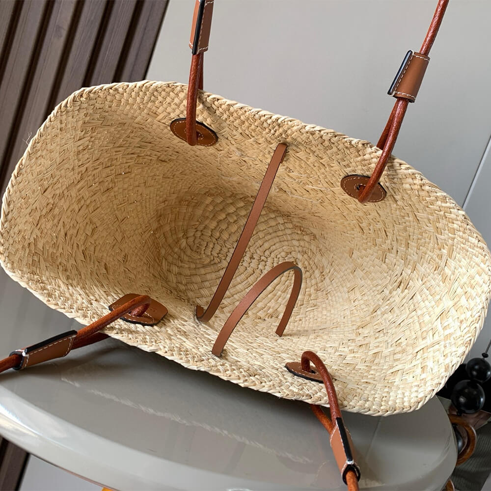 L0ew* Anagram Basket Small Palm and Calfskin Bag(HIGH-END GRADE)