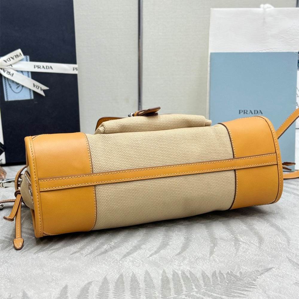 Pra*a Bonnie medium linen and leather handbag(HIGH-END GRADE)