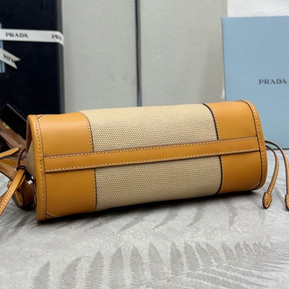 Pra*a Bonnie small linen and leather handbag(HIGH-END GRADE)