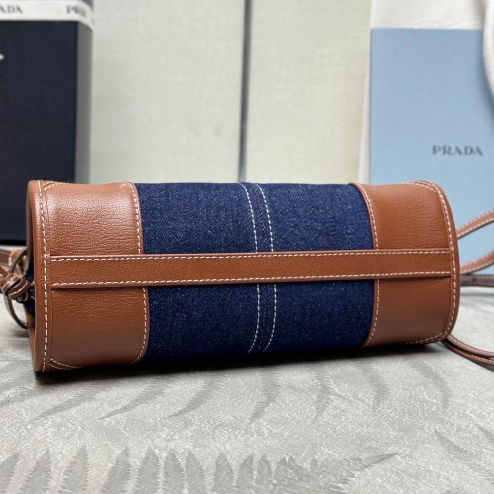 Pra*a Bonnie small linen and leather handbag(HIGH-END GRADE)