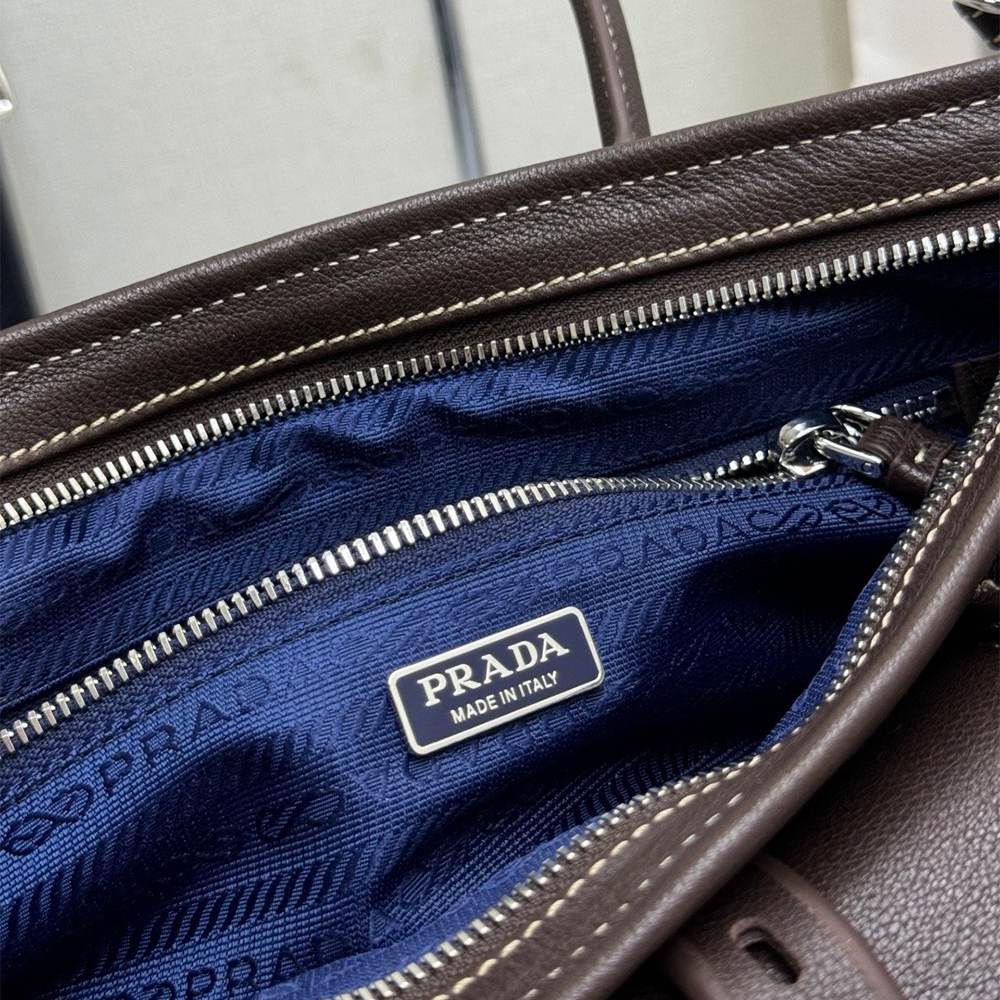 Pra*a Bonnie medium linen and leather handbag(HIGH-END GRADE)